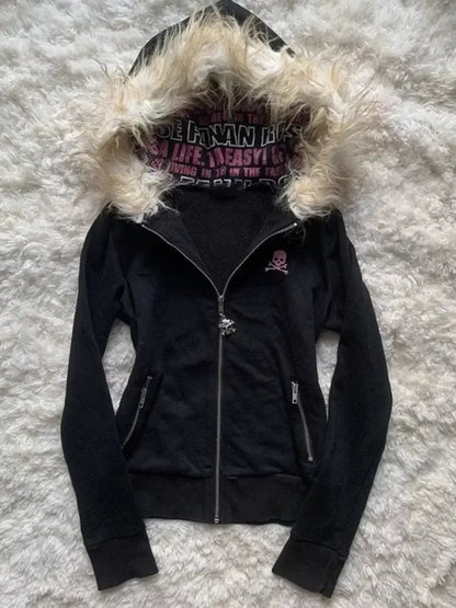 Retro Fur Hoodie Streetwear Y2K