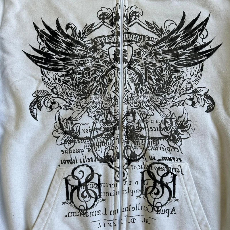 Wing Print Mall Goth Vintage Hoodies