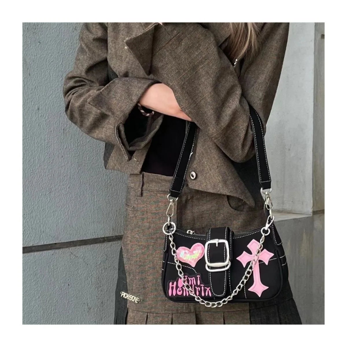 Y2K Black And Pink Shoulder Bag