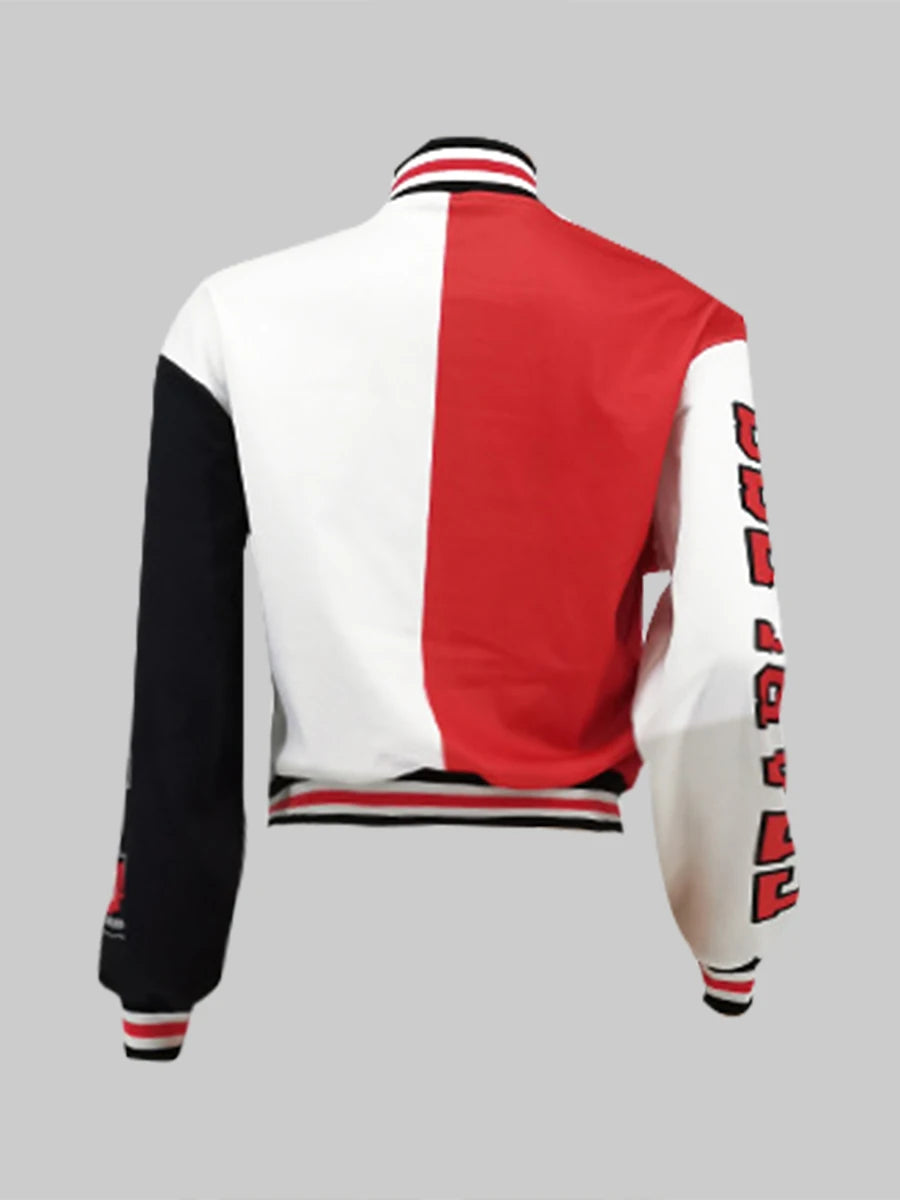 LW Baseball Collar Letter Print Varsity Jacket