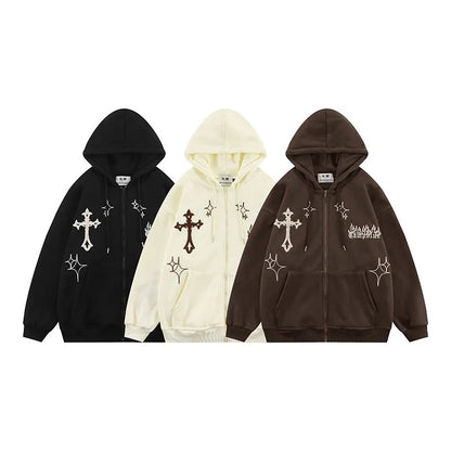Embroidery Hoodies Street Zip Up Hoodie