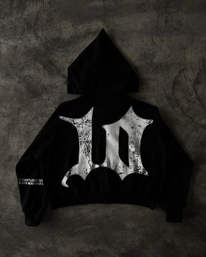 NARCISSIST Black Gothic Zip Up Hoodies