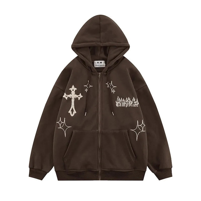 Embroidery Hoodies Street Zip Up Hoodie