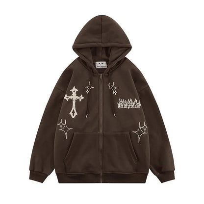 Embroidery Hoodies Street Zip Up Hoodie