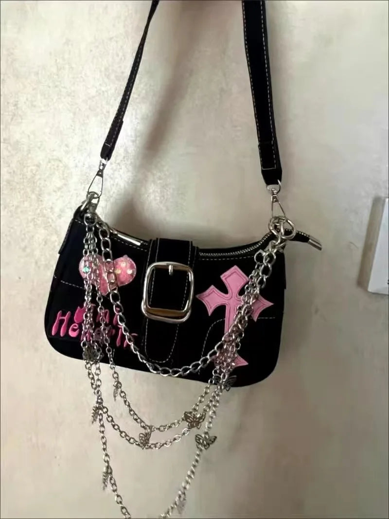 Y2K Black And Pink Shoulder Bag