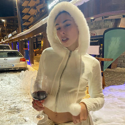 y2k White Feathers Cropped Winter Coat