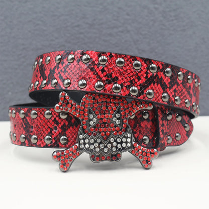 Skull Rhinestone Leather Belt