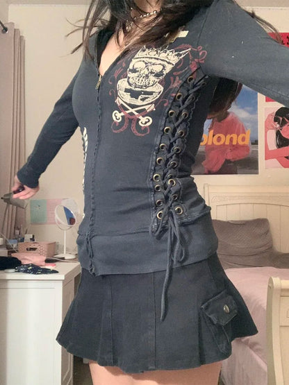 Women Graphic Zip Up Crop Hoodie