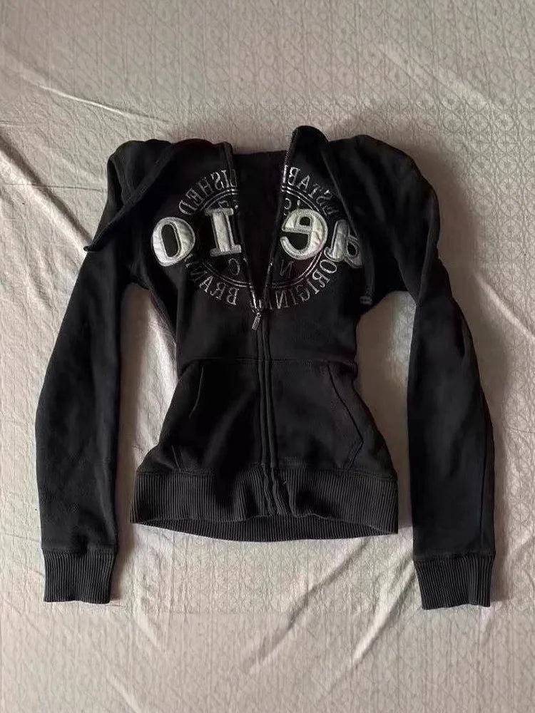 Vintage Letter Fur Collar Hooded Sweatshirt