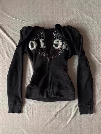 Vintage Letter Fur Collar Hooded Sweatshirt