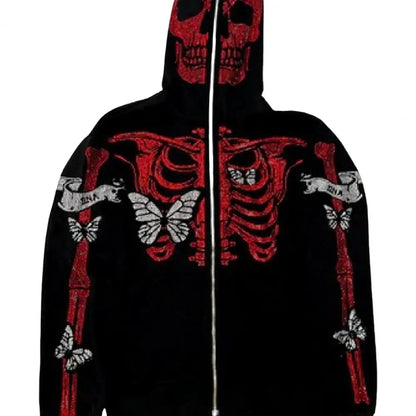 Unisex Streetwear Rhinestone Skeleton Hoodie