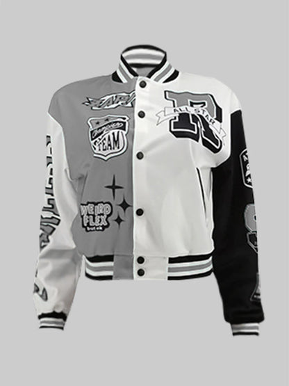 LW Baseball Collar Letter Print Varsity Jacket