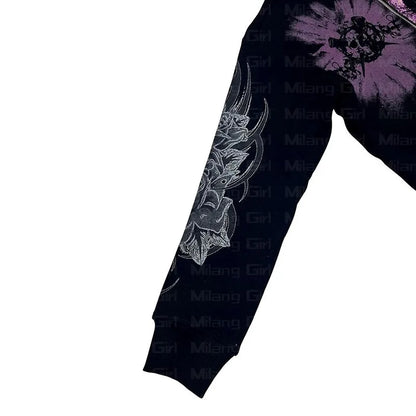 Goth Print Graphic Zip-Up Jackets
