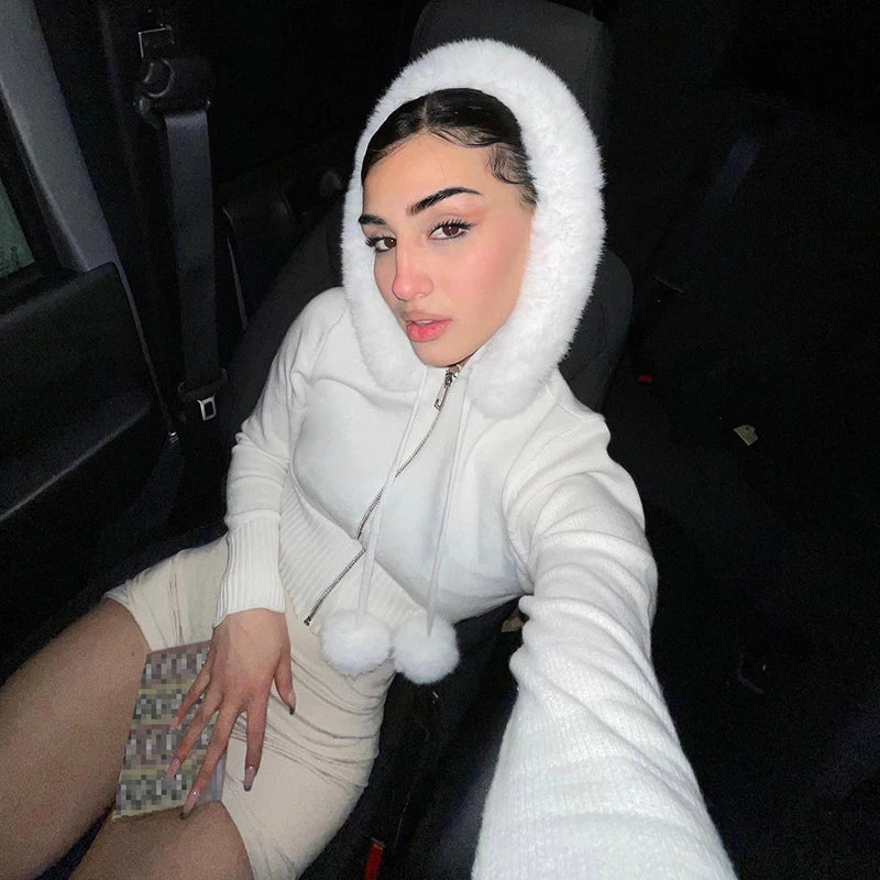 y2k White Feathers Cropped Winter Coat