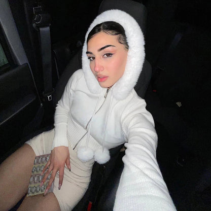 y2k White Feathers Cropped Winter Coat