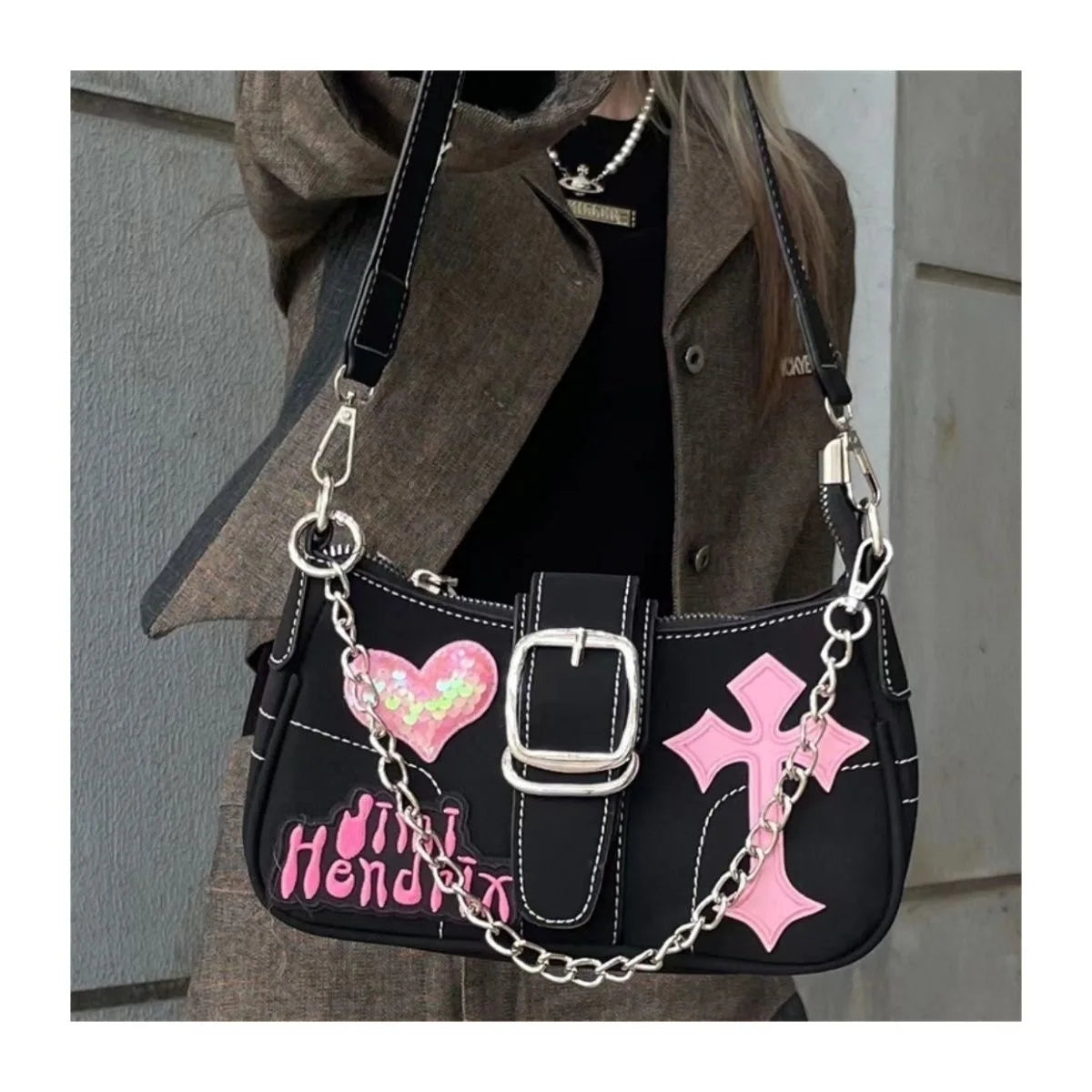 Y2K Black And Pink Shoulder Bag