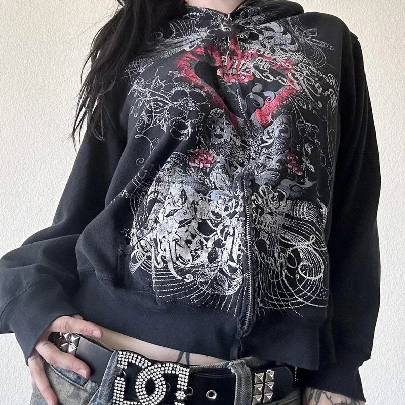 Y2K Gothic Heart Print Loose Jacket
