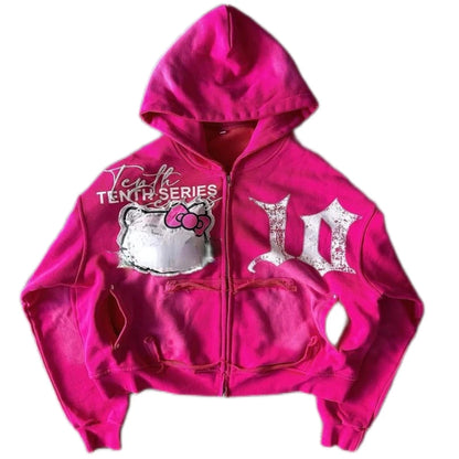 Streetwear 10th Series Graphic Zip-Up Hoodie