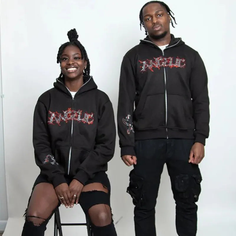 Rhinestone Graphic Streetwear Hoodie