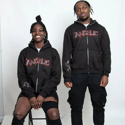 Rhinestone Graphic Streetwear Hoodie