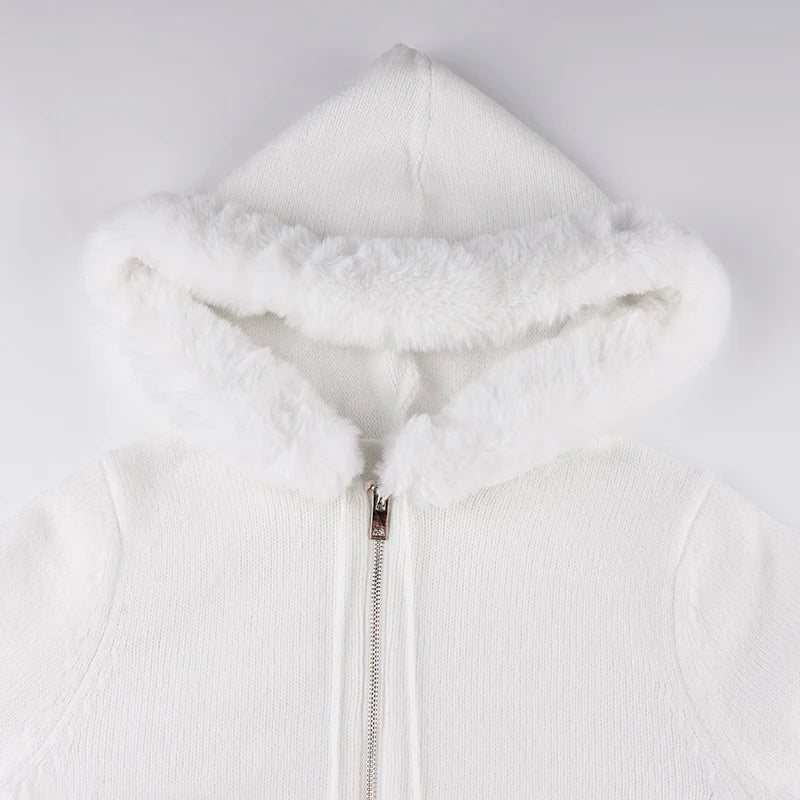 y2k White Feathers Cropped Winter Coat