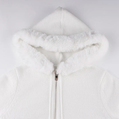 y2k White Feathers Cropped Winter Coat