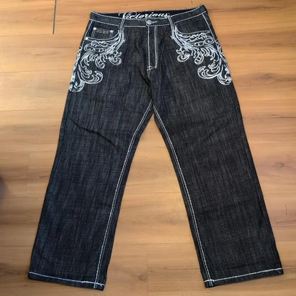Embroidered Loose High-Waist Jeans