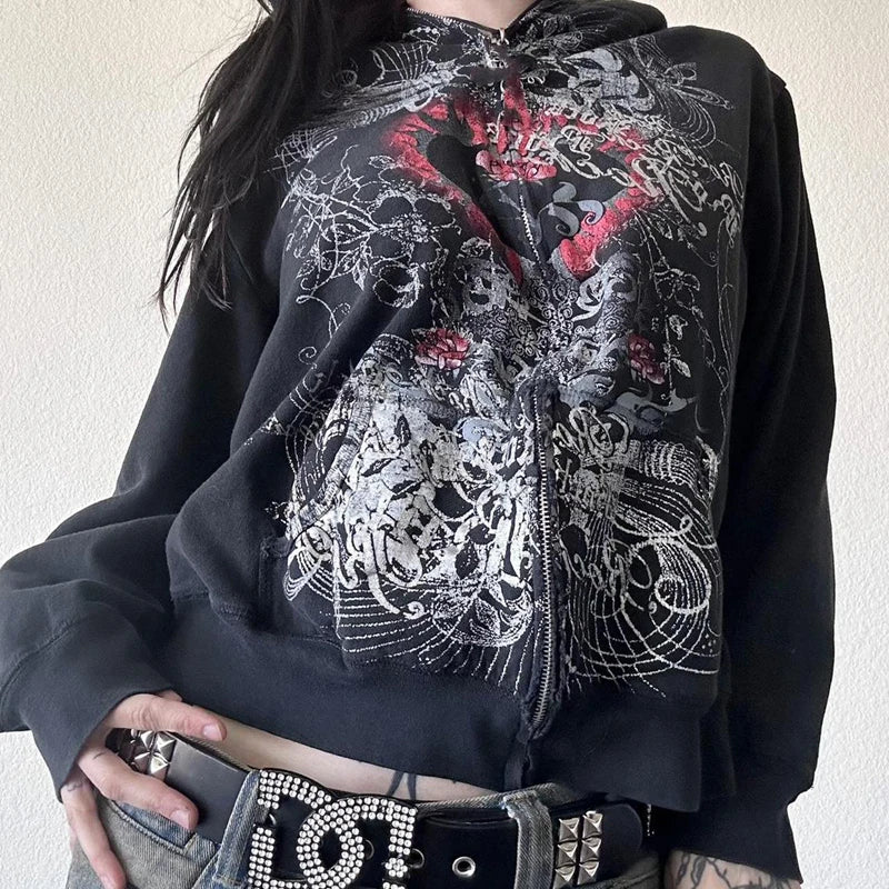 Y2K Gothic Heart Print Loose Jacket