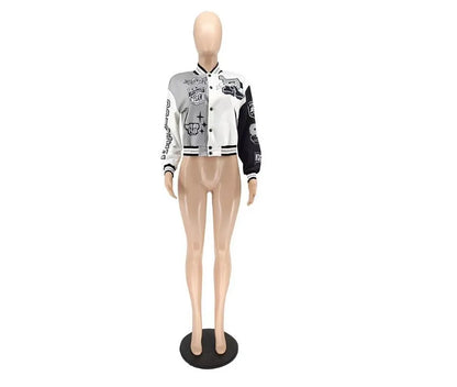 LW Baseball Collar Letter Print Varsity Jacket